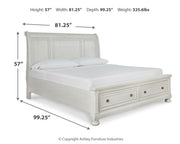 Robbinsdale California King Sleigh Bed with Storage with Mirrored Dresser in Antique White from Ashley - Lara Furniture