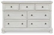 Robbinsdale California King Sleigh Bed with Storage with Mirrored Dresser in Antique White from Ashley - Lara Furniture