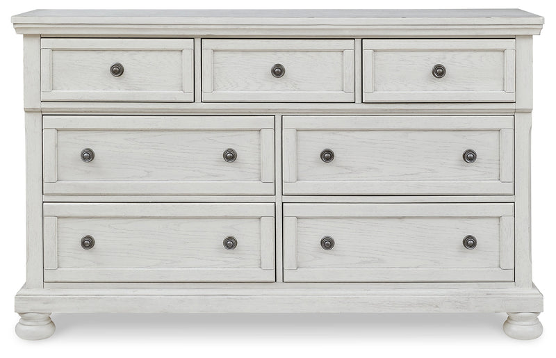 Robbinsdale California King Sleigh Bed with Storage with Mirrored Dresser in Antique White from Ashley - Lara Furniture