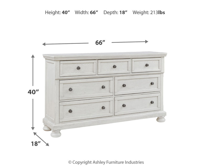 Robbinsdale California King Sleigh Bed with Storage with Mirrored Dresser in Antique White from Ashley - Lara Furniture