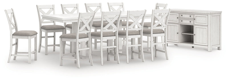 Robbinsdale Antique White Counter Height Dining Table and 10 Barstools and Storage from Ashley - Lara Furniture