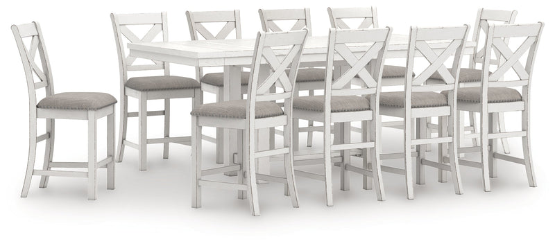 Robbinsdale Counter Height Dining Table and 10 Barstools in Antique White from Ashley - Lara Furniture