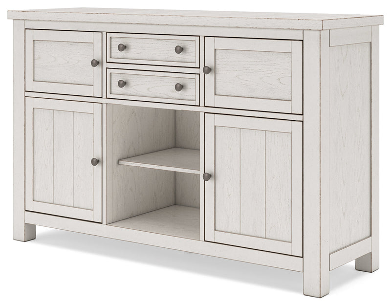 Robbinsdale Antique White Counter Height Dining Table and 4 Barstools with Storage from Ashley - Lara Furniture