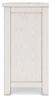Robbinsdale Antique White Counter Height Dining Table and 6 Barstools and Bench with Storage from Ashley - Lara Furniture