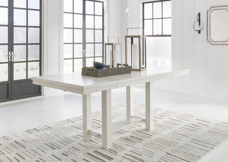 Robbinsdale Antique White Counter Height Dining Table and 6 Barstools and Bench with Storage from Ashley - Lara Furniture