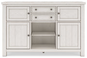 Robbinsdale Antique White Counter Height Dining Table and 8 Barstools with Storage from Ashley - Lara Furniture
