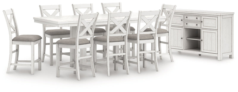 Robbinsdale Antique White Counter Height Dining Table and 8 Barstools with Storage from Ashley - Lara Furniture
