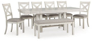 Robbinsdale Dining Table and 6 Chairs and Bench in Antique White - PKG020813