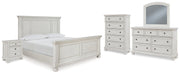Robbinsdale King Panel Bed with Mirrored Dresser, Chest and Nightstand in Antique White from Ashley - Lara Furniture