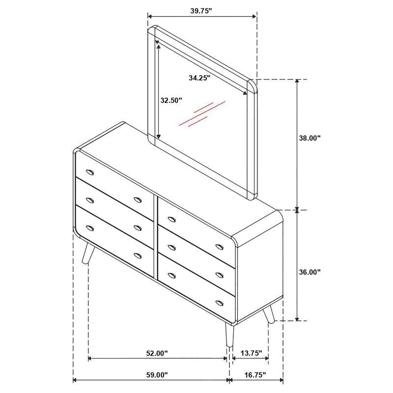 Robyn 6-drawer Bedroom Dresser and Mirror Light Ash - 225093M
