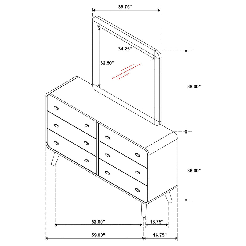 Robyn 6-drawer Dresser with Mirror Dark Walnut - 205133M