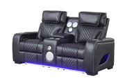 Rock Star - Black Power Recliner Loveseat with Power Headrest, Storage Console, Bluetooth Speaker, Subwoofer, Storage Armrest, LED Light, Cup Holder, USB Charger, Zero Gravity - L652-L