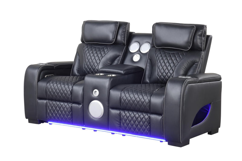 Rock Star - Black Power Recliner Loveseat with Power Headrest, Storage Console, Bluetooth Speaker, Subwoofer, Storage Armrest, LED Light, Cup Holder, USB Charger, Zero Gravity - L652-L