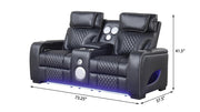 Rock Star - Black Power Recliner Loveseat with Power Headrest, Storage Console, Bluetooth Speaker, Subwoofer, Storage Armrest, LED Light, Cup Holder, USB Charger, Zero Gravity - L652-L