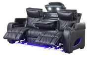 Rock Star - Black Power Recliner Sofa with Power Headrest, Drop Down Table, Wireless Charger, Storage Armrest, LED Light, Cup Holder, USB Charger, Zero Gravity - L652-S