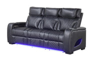 Rock Star - Black Power Recliner Sofa with Power Headrest, Drop Down Table, Wireless Charger, Storage Armrest, LED Light, Cup Holder, USB Charger, Zero Gravity - L652-S