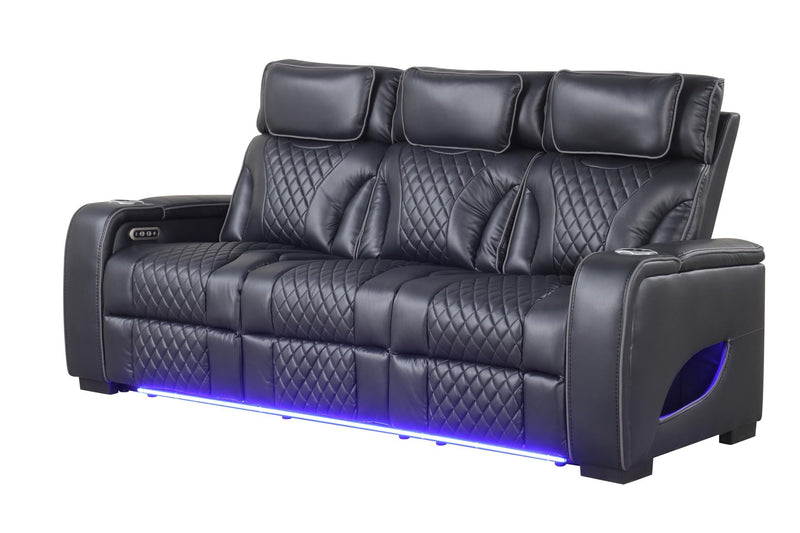 Rock Star - Black Power Recliner Sofa with Power Headrest, Drop Down Table, Wireless Charger, Storage Armrest, LED Light, Cup Holder, USB Charger, Zero Gravity - L652-S