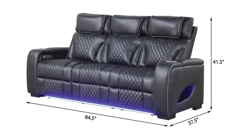 Rock Star - Black Power Recliner Sofa with Power Headrest, Drop Down Table, Wireless Charger, Storage Armrest, LED Light, Cup Holder, USB Charger, Zero Gravity - L652-S