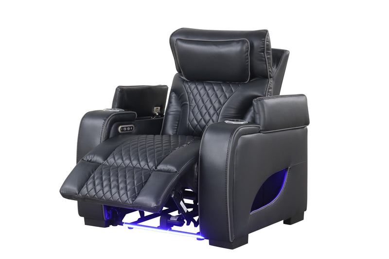 Rock Star - Black Power Recliner with Power Headrest, Storage Armrest, LED Light, Cup Holder, USB Charger, Zero Gravity - L652-R