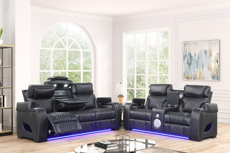 Rock Star - Black Power Reclining with Power Headrest, Drop Down Table, Wireless Charger, Storage Console, Bluetooth Speaker, Subwoofer, Storage Armrest, LED Light, Cup Holder, USB Charger, Zero Gravity - L652-SLR