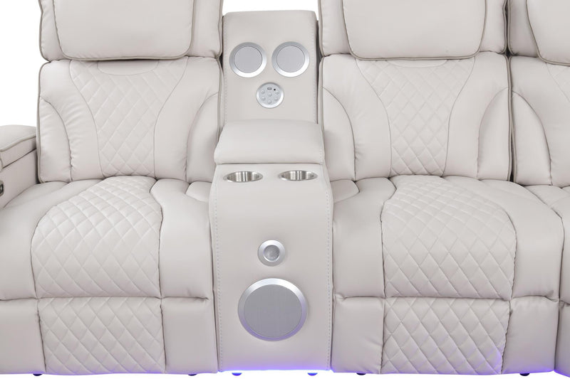 Rock Star - Gray Power Recliner Sectional with Power Headrest, Storage Console, Bluetooth Speaker, Subwoofer, Wireless Charger, Pull Out Cup Holder, Storage Armrest, Tube LED Light, Zero Gravity, USB Charger - S396-Sectional