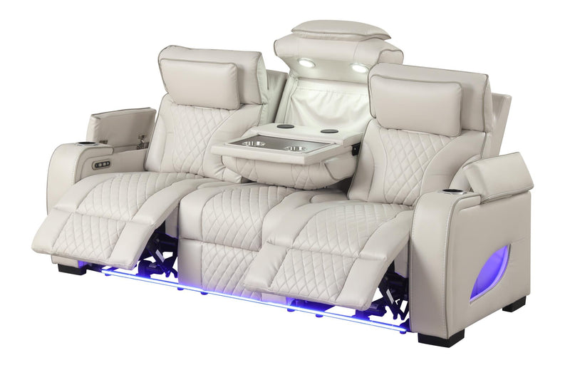 Rock Star - Gray Power Recliner Sofa with Power Headrest, Drop Down Table, Wireless Charger, Storage Armrest, LED Light, Cup Holder, USB Charger, Zero Gravity - L653-S