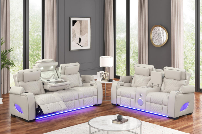 Rock Star - Gray Power Recliner Sofa with Power Headrest, Drop Down Table, Wireless Charger, Storage Armrest, LED Light, Cup Holder, USB Charger, Zero Gravity - L653-S