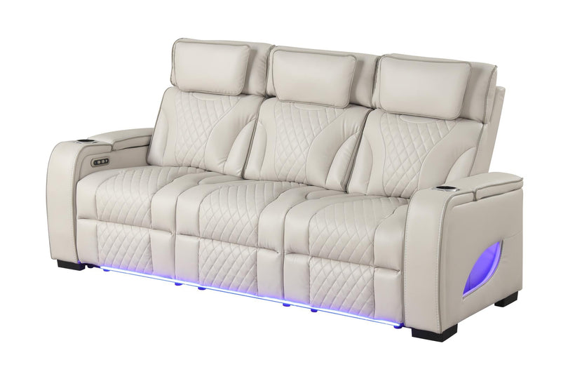 Rock Star - Gray Power Recliner Sofa with Power Headrest, Drop Down Table, Wireless Charger, Storage Armrest, LED Light, Cup Holder, USB Charger, Zero Gravity - L653-S