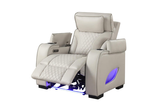 Rock Star - Gray Power Recliner with Power Headrest, Storage Armrest, LED Light, Cup Holder, USB Charger, Zero Gravity - L653-R