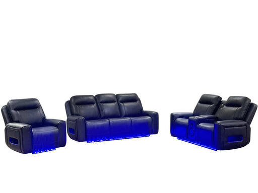 Rojas Dual Power Recliner with LED Accent Lighting in Black Faux Leather - 609617PP