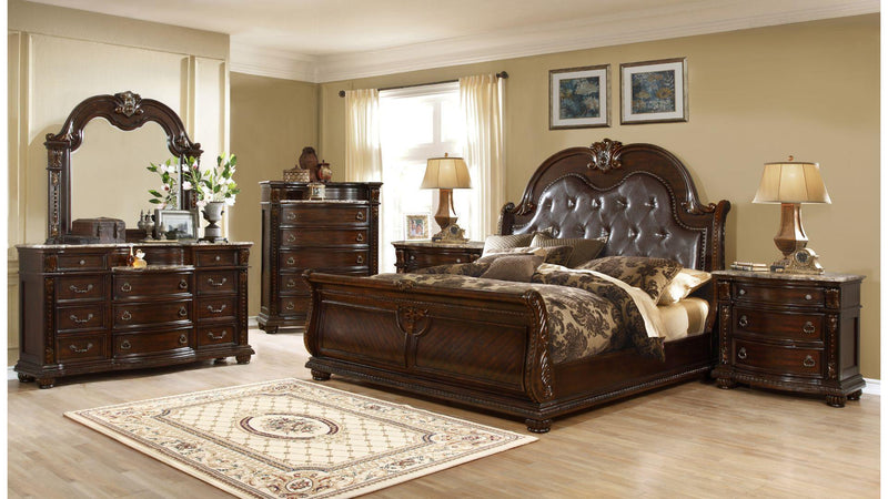 Roma Queen 5 Pc Bedroom Set in Walnut - Roma Queen 5 Pc Bedroom Set in Walnut