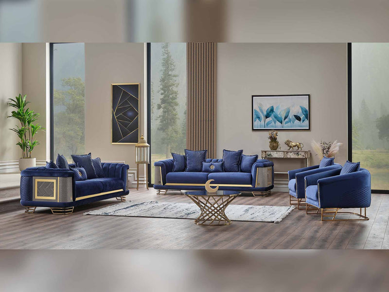 Romans 3-pieces (Sofa & 2 Chair) Livingroom Set Navy Blue in Blue - 101-ROM-LV431-311