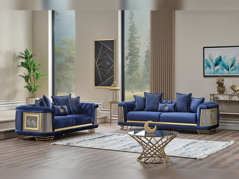 Romans 3-pieces (Sofa & 2 Chair) Livingroom Set Navy Blue in Blue - 101-ROM-LV431-311