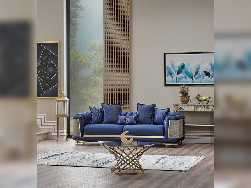 Romans 3-pieces (Sofa & 2 Chair) Livingroom Set Navy Blue in Blue - 101-ROM-LV431-311