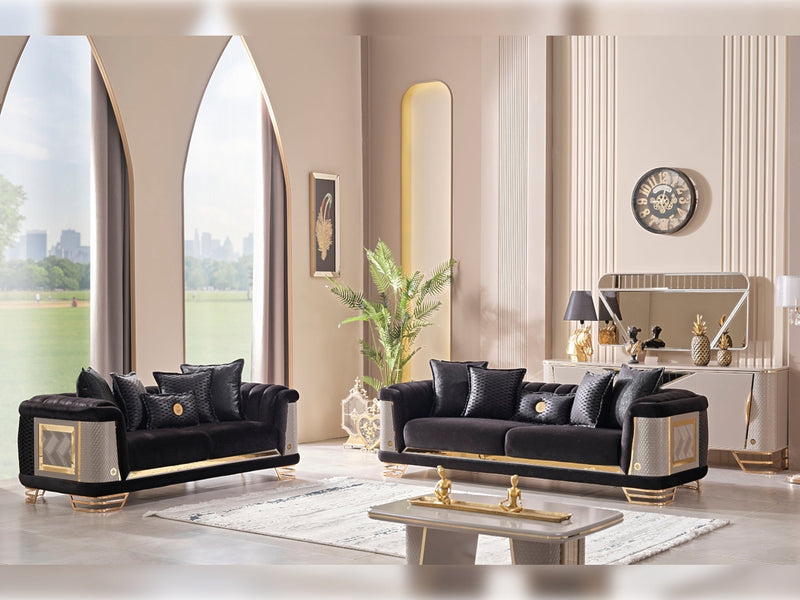 Romans 3-pieces (Sofa & Loveseat & Chair) Livingroom Set Black in Black - 101-ROM-LV900-321