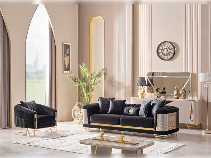 Romans 3-pieces (Sofa & Loveseat & Chair) Livingroom Set Black in Black - 101-ROM-LV900-321