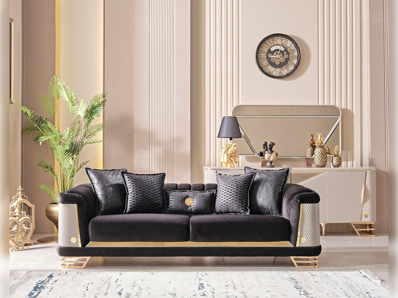 Romans 3-pieces (Sofa & Loveseat & Chair) Livingroom Set Black in Black - 101-ROM-LV900-321