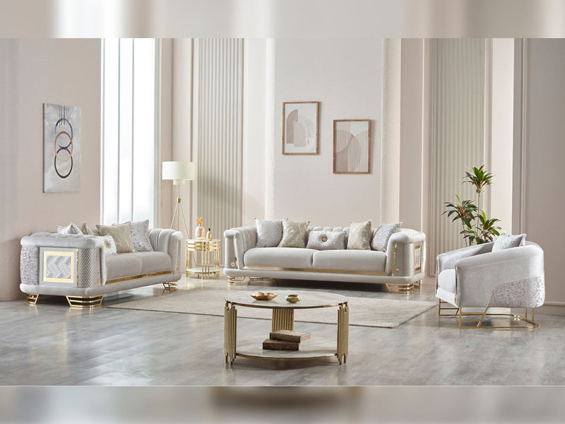 Romans 3-pieces (Sofa & Loveseat & Chair) Livingroom Set Cream in Cream - 101-ROM-NSIE20-321