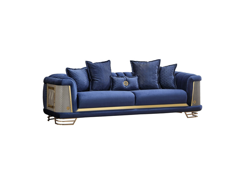 Romans 4-pieces (2 Sofa & 2 Chair) Livingroom Set Navy Blue in Blue - 101-ROM-LV431-3311