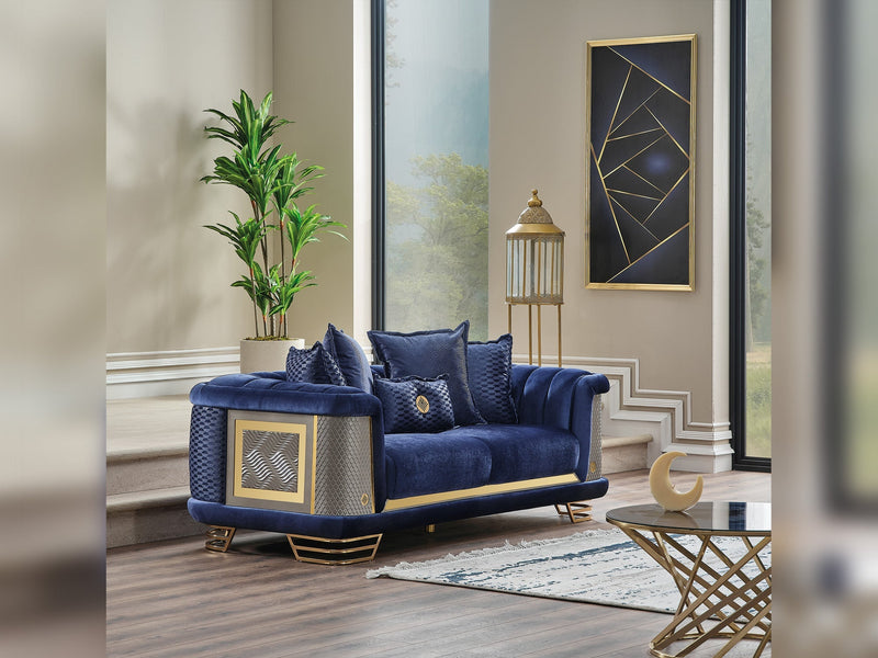 Romans Stationary Loveseat Navy Blue in Blue - 101-ROM-LV431-2