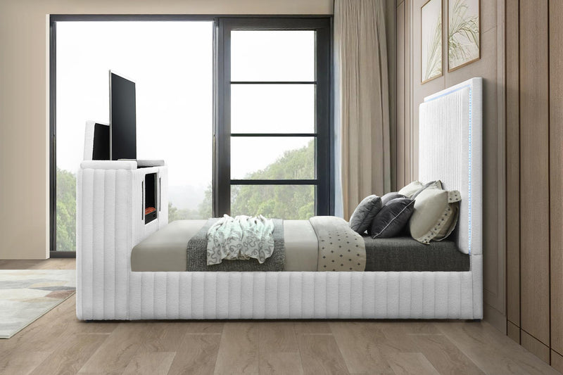 Rosalie King Bed W/ TV Stand & Fireplace (White) - B841-King
