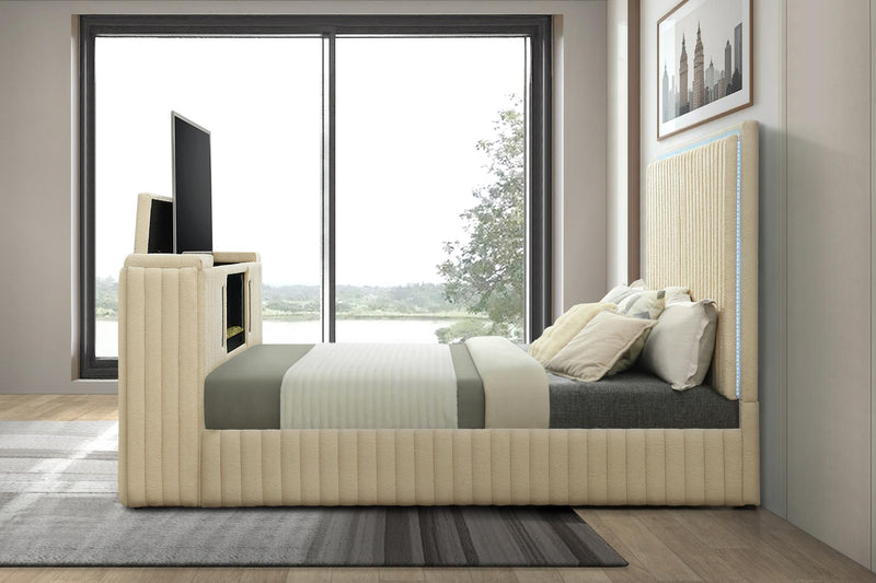 Rosalie Queen Bed W/ TV Stand & Fireplace (Beige) - B843-Queen