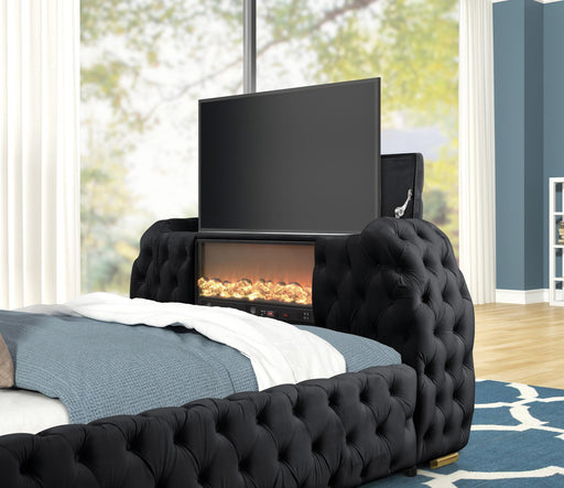 Rose - Black Upholstered King Bed with TV Lift, Bluetooth speaker and USB type C - B140-K-Bed