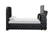 Rose - Black Upholstered Queen Bed with TV Lift, Bluetooth speaker and USB Type C - B140-Q-Bed