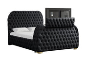 Rose - Black Upholstered Queen Bed with TV Lift, Bluetooth speaker and USB Type C - B140-Q-Bed