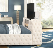 Rose - Cream Upholstered Queen Bed with TV Lift, Bluetooth speaker and USB Type C - B142-Q-Bed