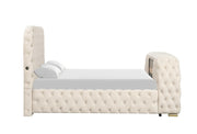 Rose - Cream Upholstered Queen Bed with TV Lift, Bluetooth speaker and USB Type C - B142-Q-Bed