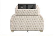 Rose - Cream Upholstered Queen Bed with TV Lift, Bluetooth speaker and USB Type C - B142-Q-Bed