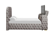 Rose - Gray Upholstered Queen Bed with TV Lift, Bluetooth speaker and USB Type C - B141-Q-Bed