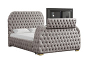Rose - Gray Upholstered Queen Bed with TV Lift, Bluetooth speaker and USB Type C - B141-Q-Bed